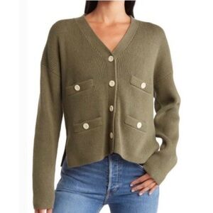Alex Mill Jo Ribbed Cardigan Sweater In Olive V-neck Long Sleeve Size XS
